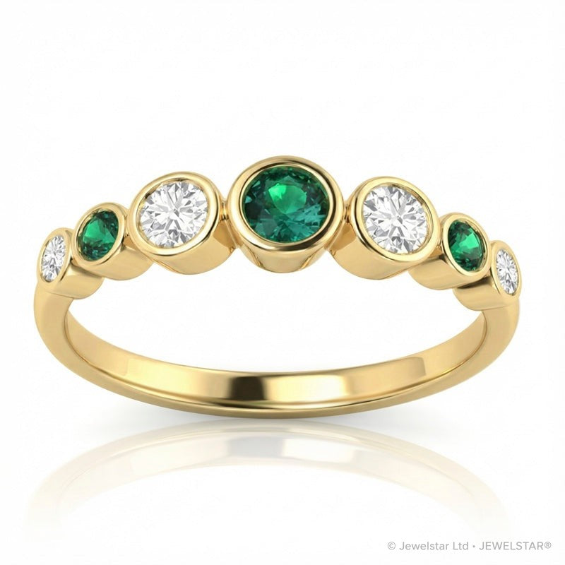R-44656-EM-Y   Diamond & Emerald Seven Stone Ring