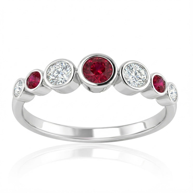 R-44656-RU-W   Diamond & Ruby Seven Stone Ring
