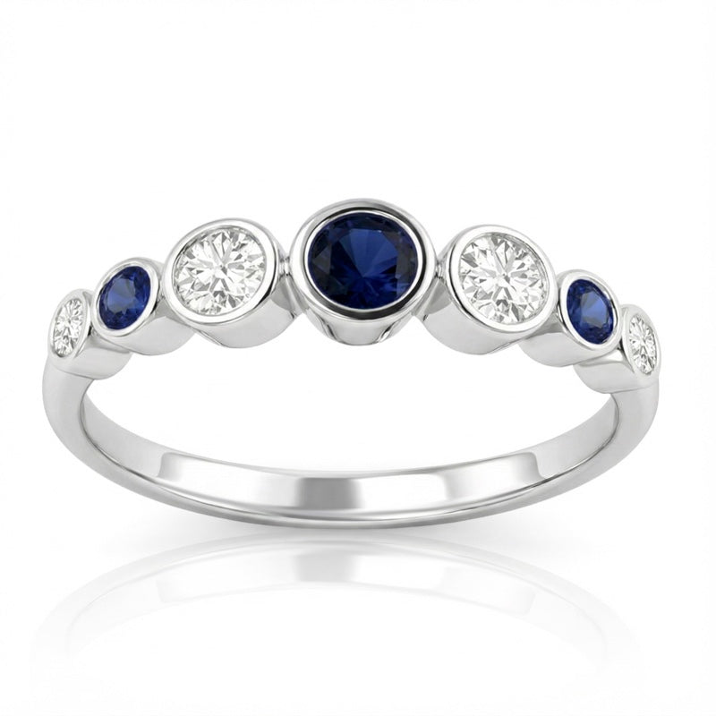 R-44656-SA-W   Diamond & Sapphire Seven Stone Ring