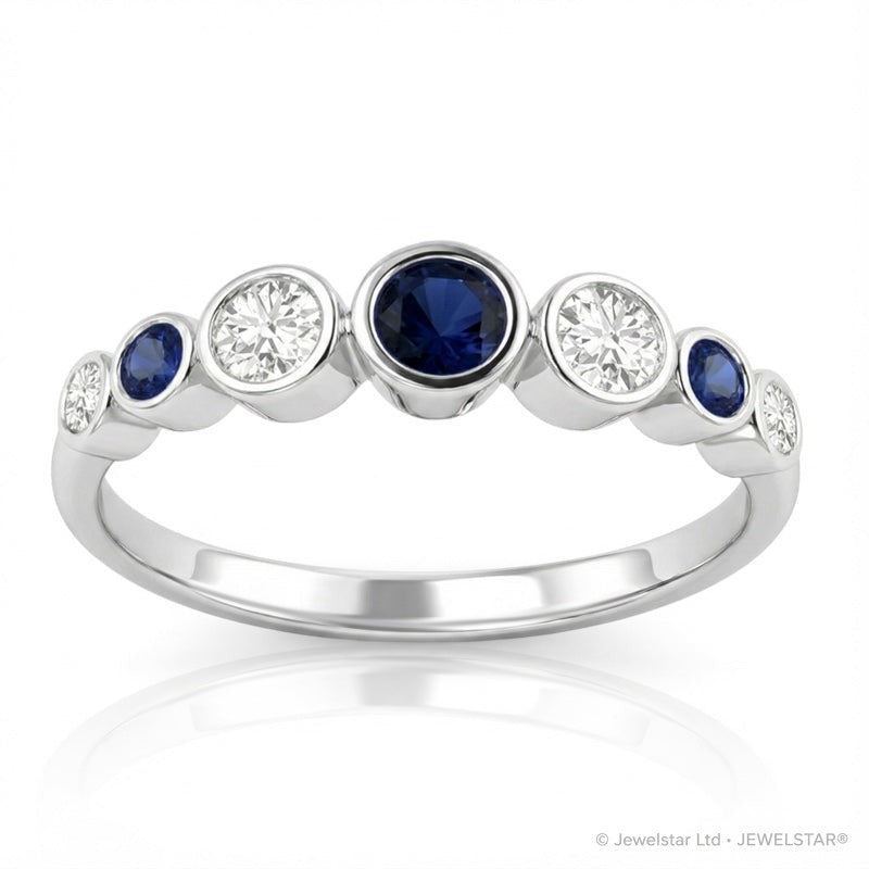 R-44656-SA-W   Diamond & Sapphire Seven Stone Ring