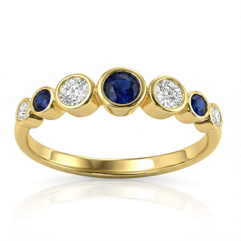 R-44656-SA-Y   Diamond & Sapphire Seven Stone Ring