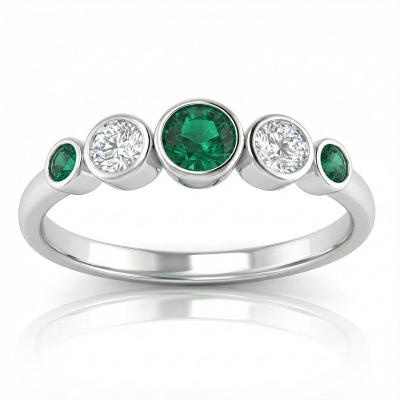 R-44657-EM-W    Diamond & Emerald Five Stone Ring