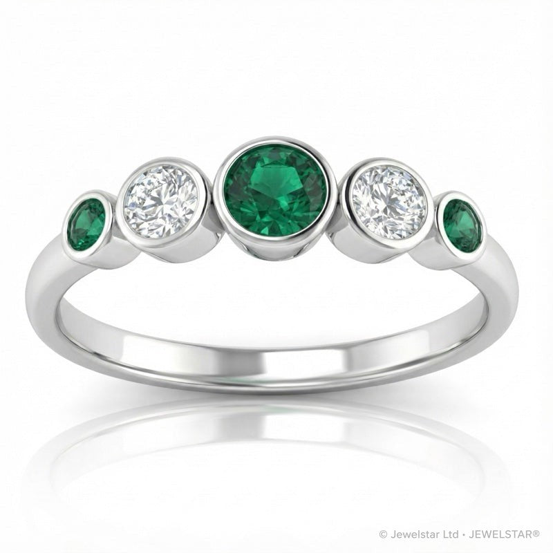 R-44657-EM-W    Diamond & Emerald Five Stone Ring