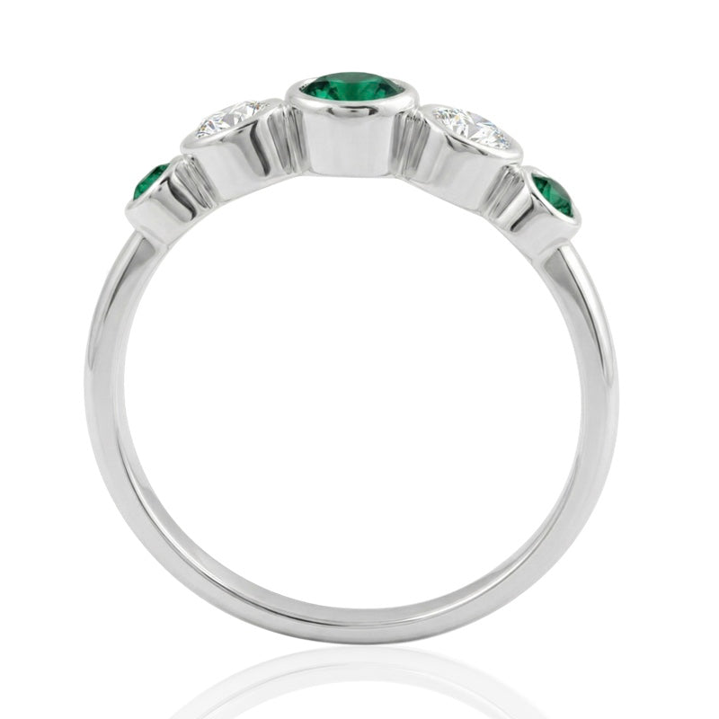 R-44657-EM-W    Diamond & Emerald Five Stone Ring