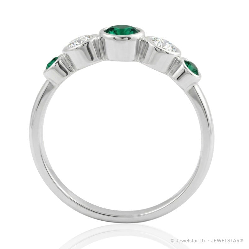 R-44657-EM-W    Diamond & Emerald Five Stone Ring