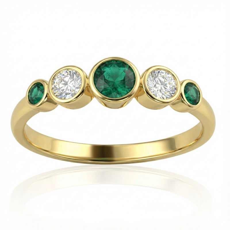 R-44657-EM-Y    Diamond & Emerald Five Stone Ring
