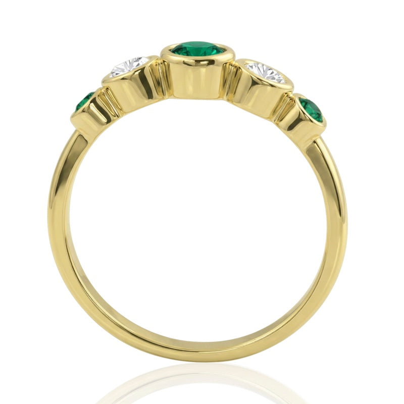 R-44657-EM-Y    Diamond & Emerald Five Stone Ring