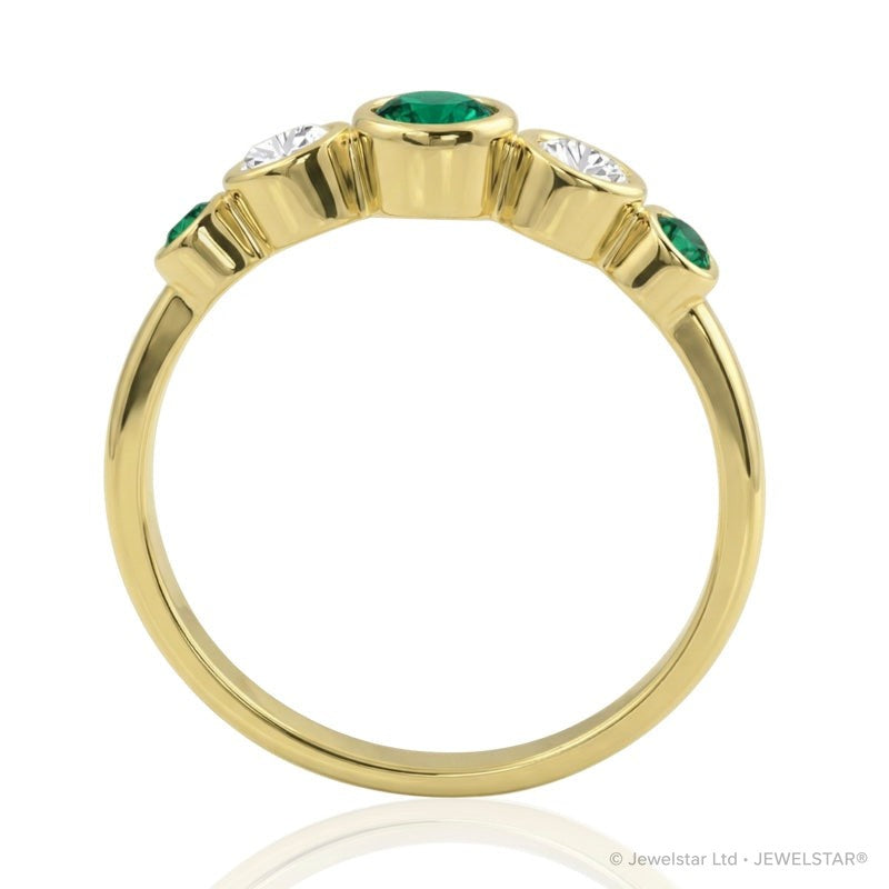 R-44657-EM-Y    Diamond & Emerald Five Stone Ring