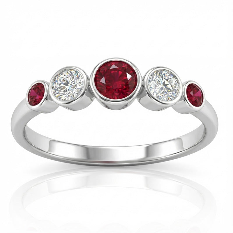 R-44657-RU-W    Diamond & Ruby Five Stone Ring
