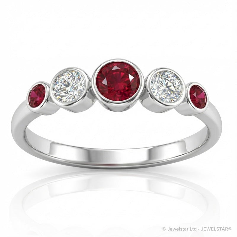 R-44657-RU-W    Diamond & Ruby Five Stone Ring