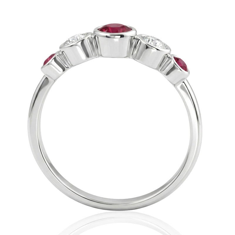 R-44657-RU-W    Diamond & Ruby Five Stone Ring