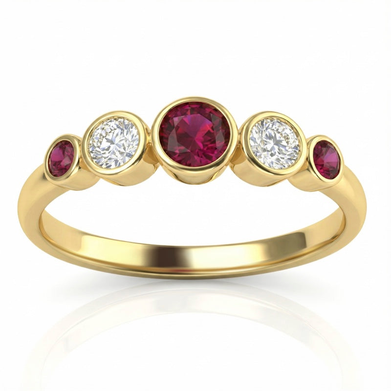 R-44657-RU-Y    Diamond & Ruby Five Stone Ring