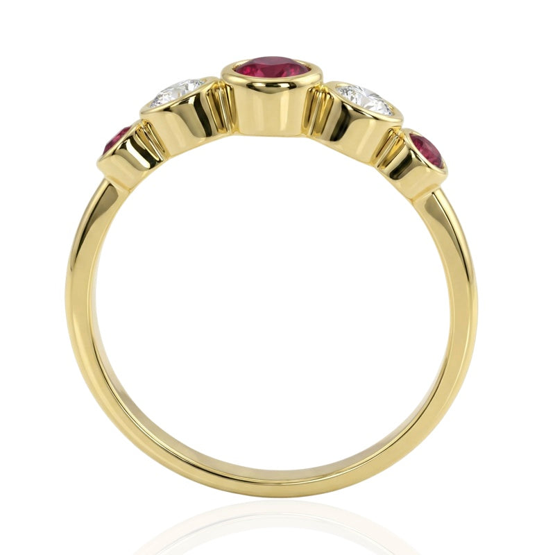 R-44657-RU-Y    Diamond & Ruby Five Stone Ring