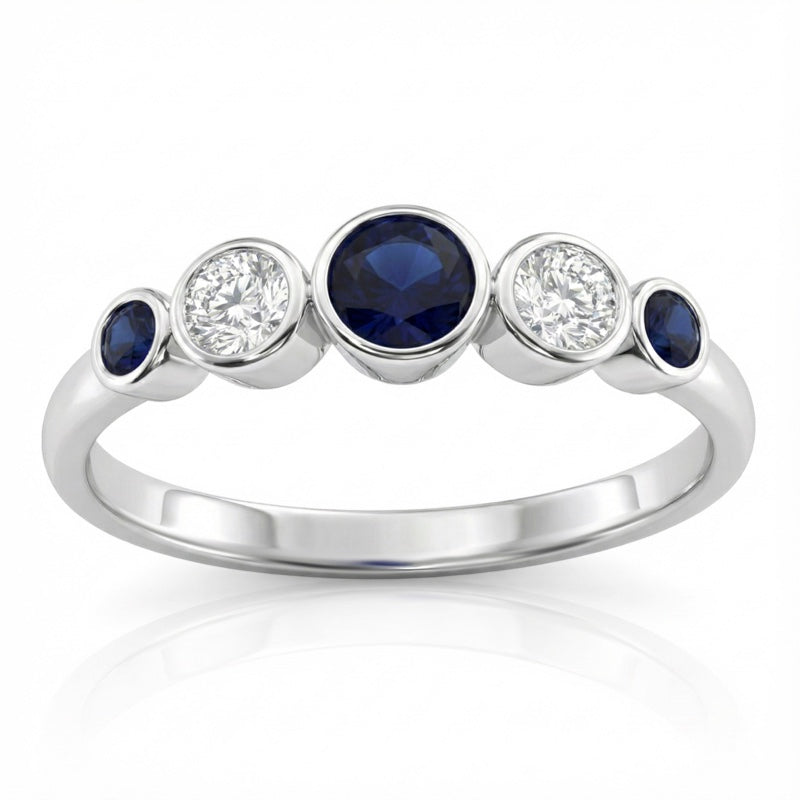 R-44657-SA-W    Diamond & Sapphire Five Stone Ring
