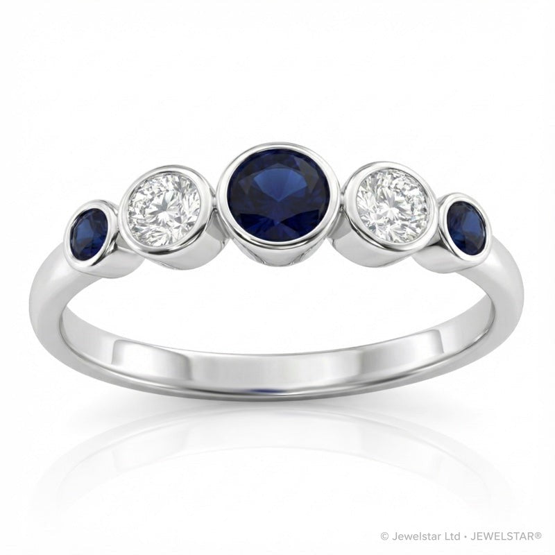 R-44657-SA-W    Diamond & Sapphire Five Stone Ring