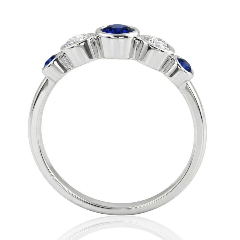 R-44657-SA-W    Diamond & Sapphire Five Stone Ring