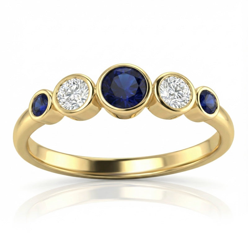 R-44657-SA-Y    Diamond & Sapphire Five Stone Ring