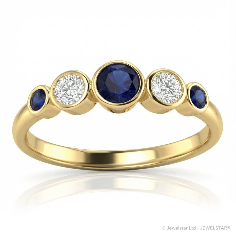 R-44657-SA-Y    Diamond & Sapphire Five Stone Ring