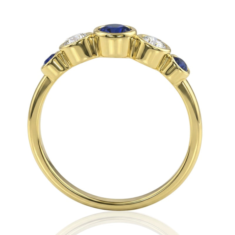R-44657-SA-Y    Diamond & Sapphire Five Stone Ring