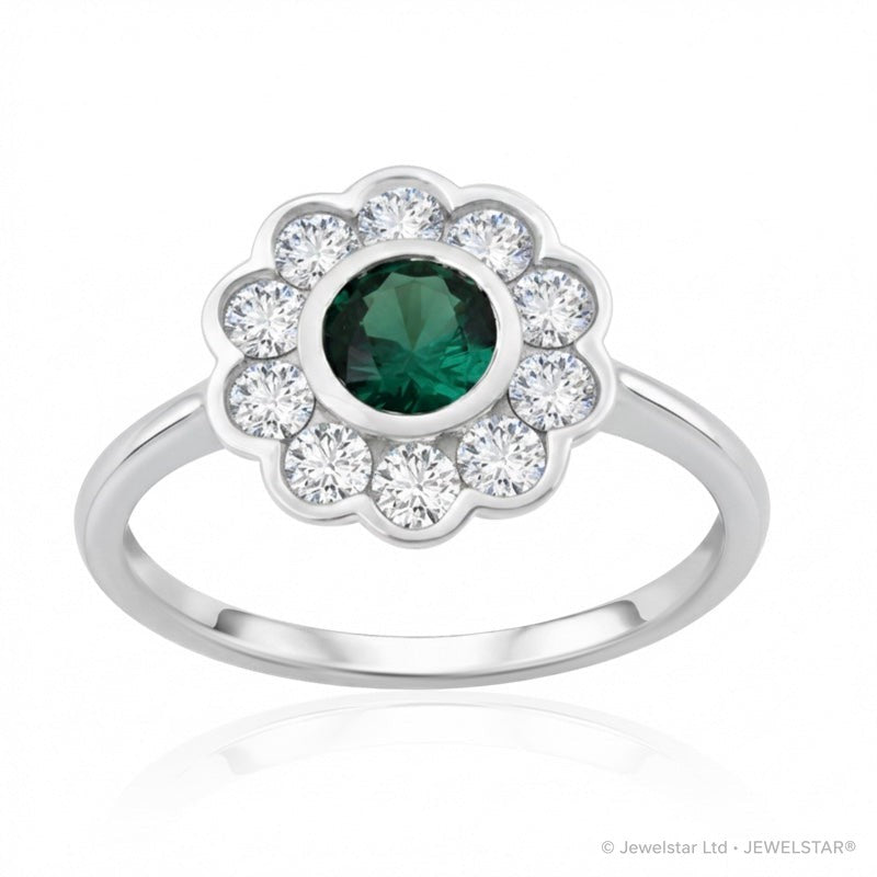 R-44660-EM-W    Diamond & Emerald Cluster Ring