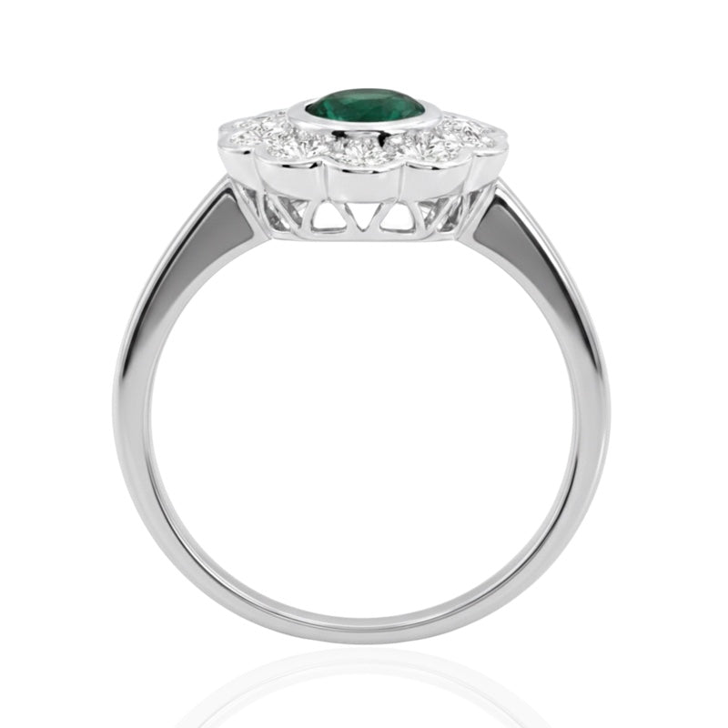 R-44660-EM-W    Diamond & Emerald Cluster Ring