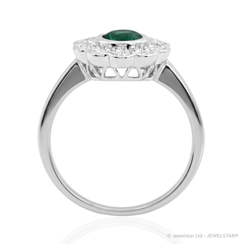 R-44660-EM-W    Diamond & Emerald Cluster Ring