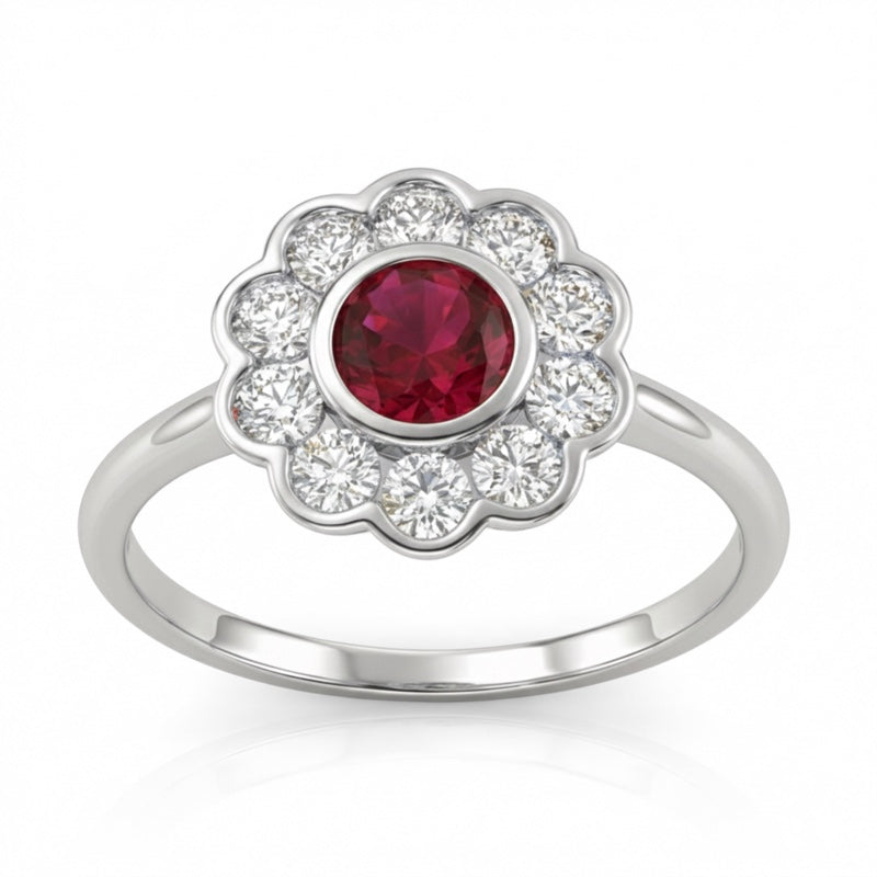 R-44660-RU-W    Diamond & Ruby Cluster Ring
