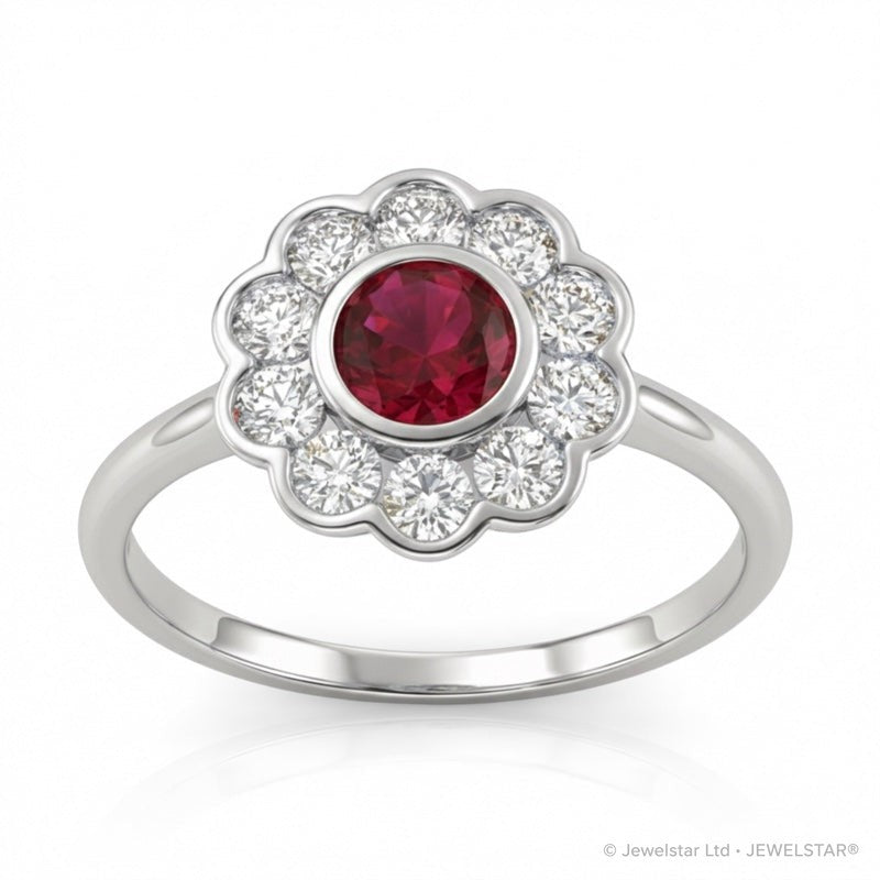 R-44660-RU-W    Diamond & Ruby Cluster Ring