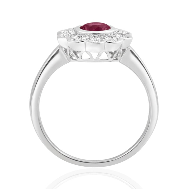 R-44660-RU-W    Diamond & Ruby Cluster Ring