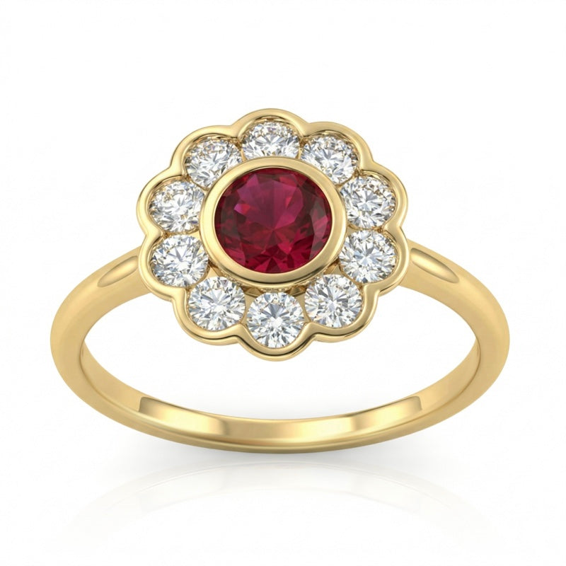 R-44660-RU-Y    Diamond & Ruby Cluster Ring