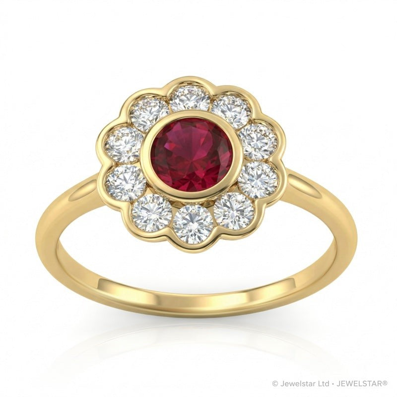 R-44660-RU-Y    Diamond & Ruby Cluster Ring