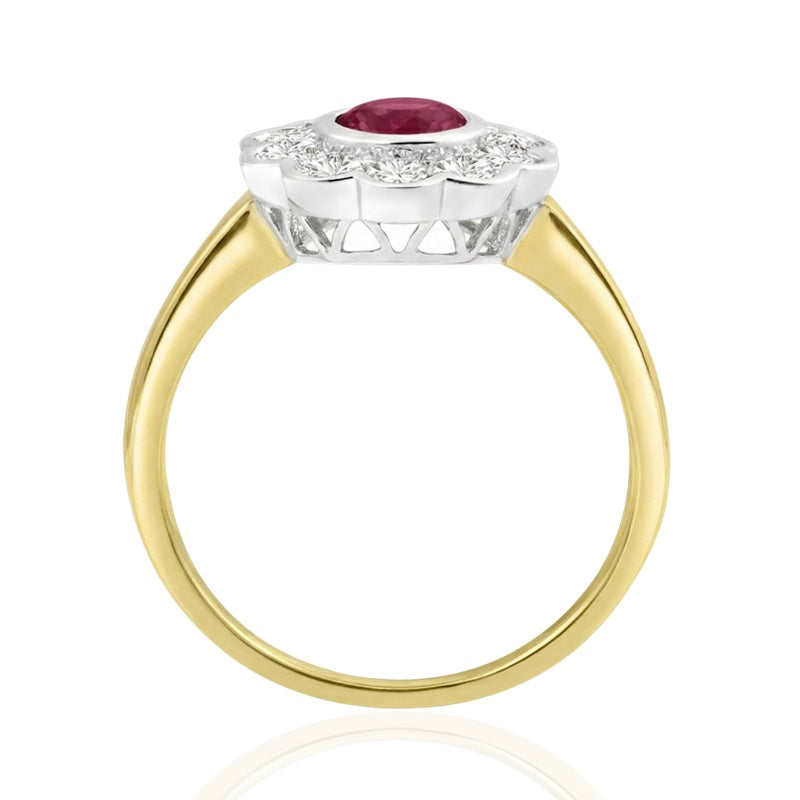 R-44660-RU-Y    Diamond & Ruby Cluster Ring