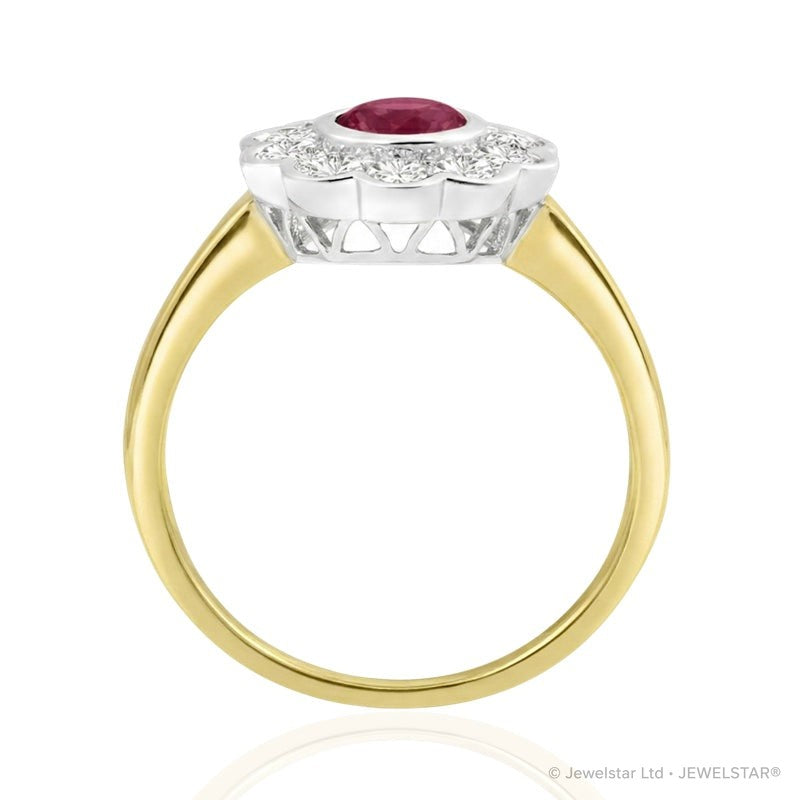 R-44660-RU-Y    Diamond & Ruby Cluster Ring