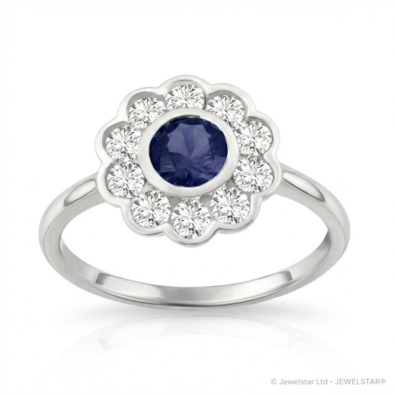 R-44660-SA-W    Diamond & Sapphire Cluster Ring