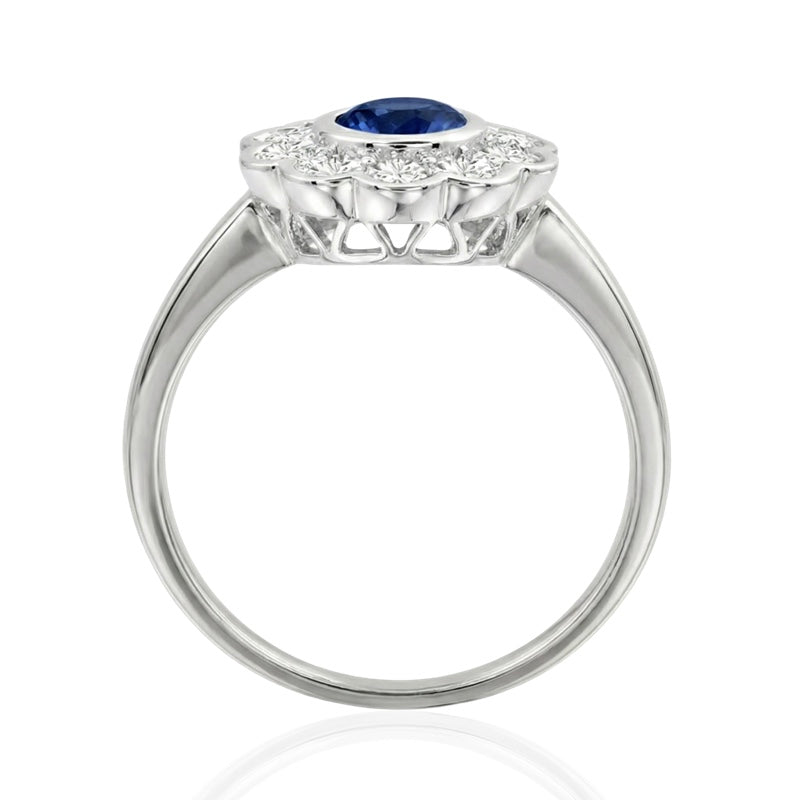 R-44660-SA-W    Diamond & Sapphire Cluster Ring