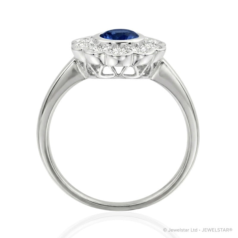 R-44660-SA-W    Diamond & Sapphire Cluster Ring