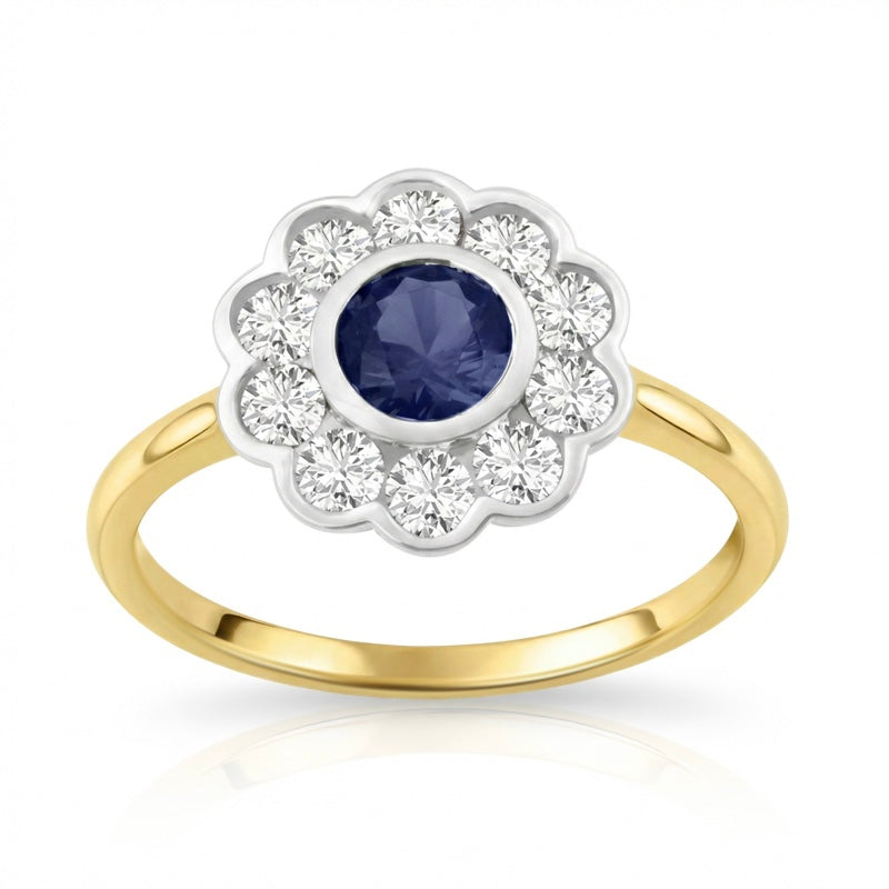 R-44660-SA-Y    Diamond & Sapphire Cluster Ring