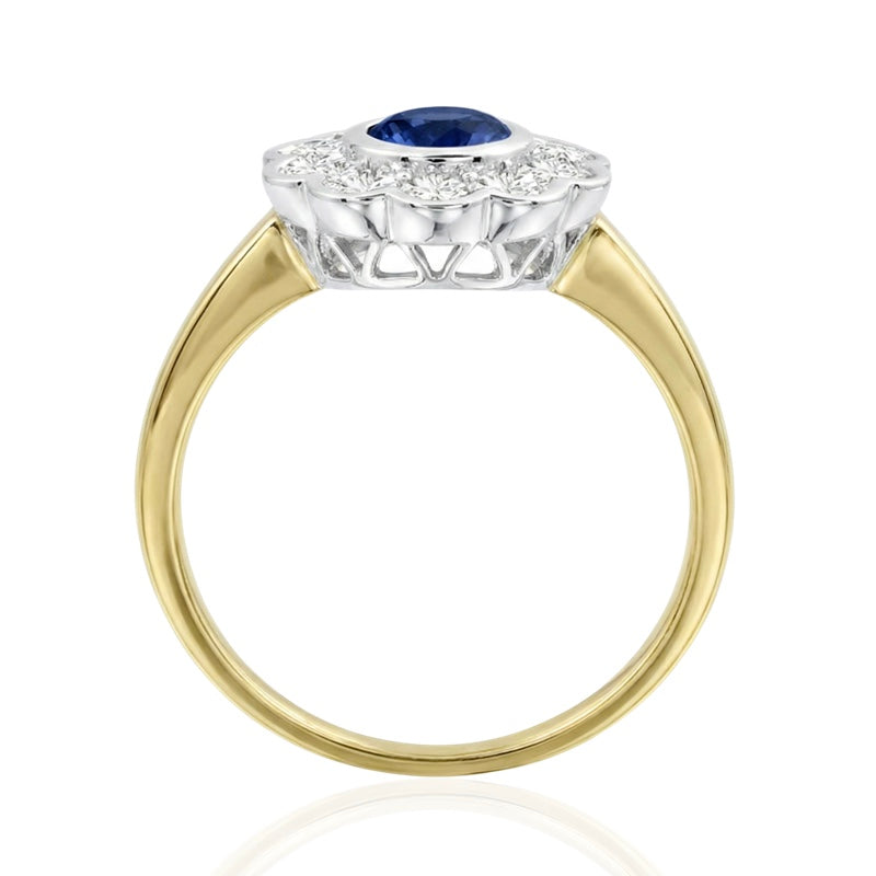R-44660-SA-Y    Diamond & Sapphire Cluster Ring