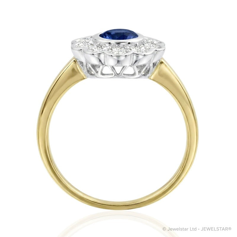 R-44660-SA-Y    Diamond & Sapphire Cluster Ring