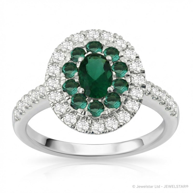 R-44661-EM-W    Diamond & Emerald Cluster Ring