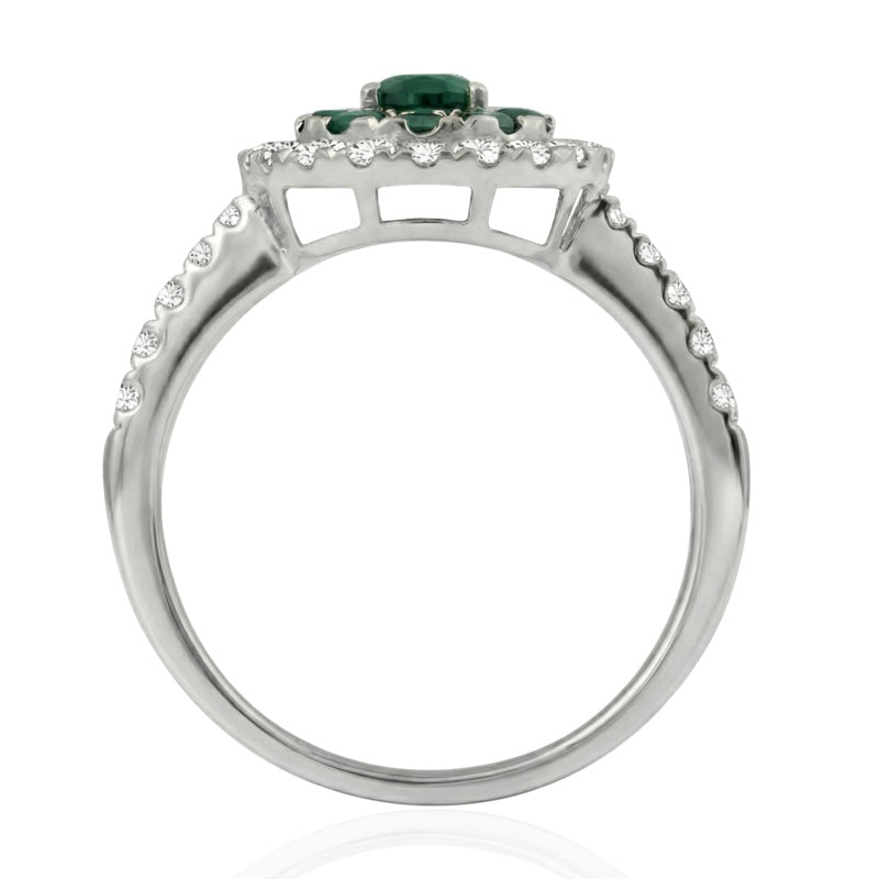 R-44661-EM-W    Diamond & Emerald Cluster Ring