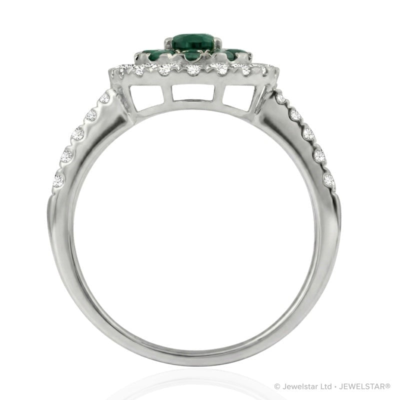 R-44661-EM-W    Diamond & Emerald Cluster Ring