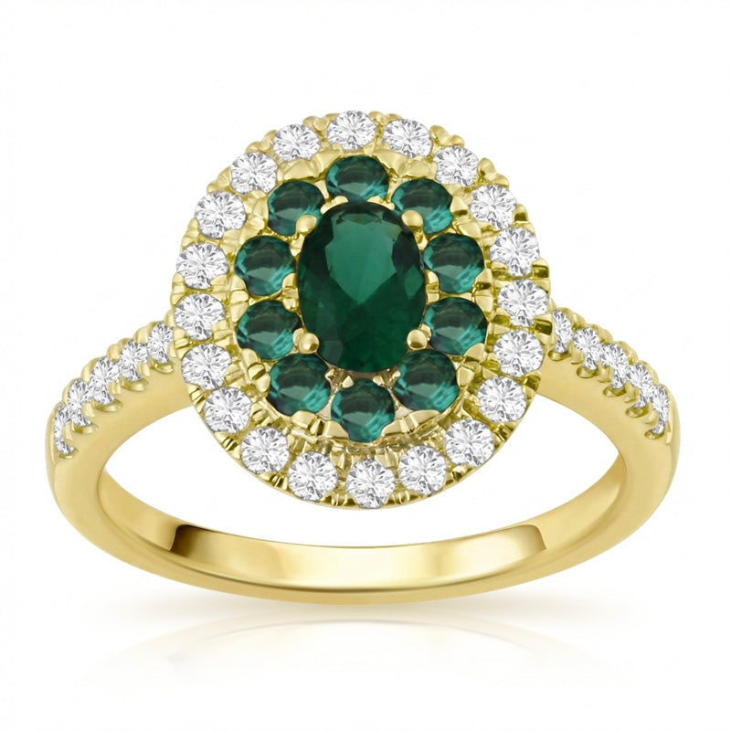 R-44661-EM-Y    Diamond & Emerald Cluster Ring
