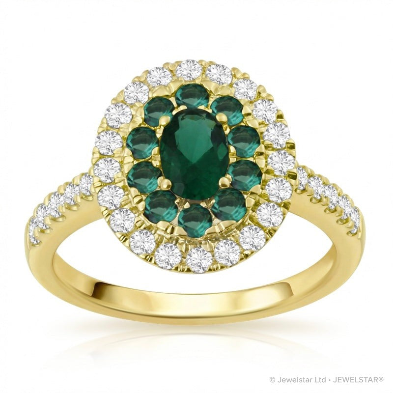 R-44661-EM-Y    Diamond & Emerald Cluster Ring