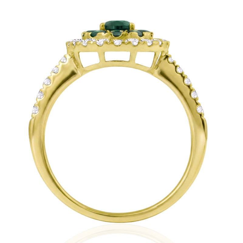 R-44661-EM-Y    Diamond & Emerald Cluster Ring