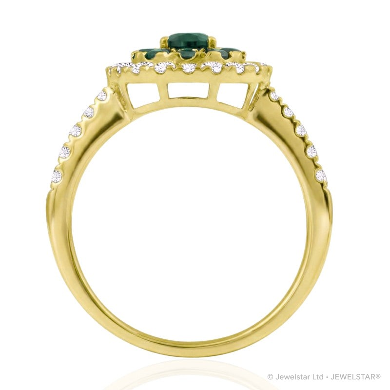R-44661-EM-Y    Diamond & Emerald Cluster Ring