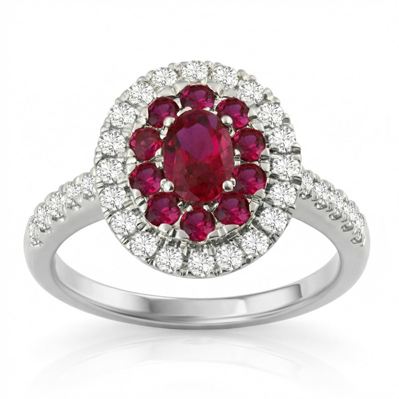 R-44661-RU-W    Diamond & Ruby Cluster Ring