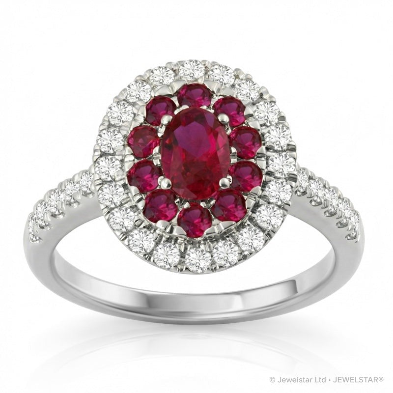 R-44661-RU-W    Diamond & Ruby Cluster Ring