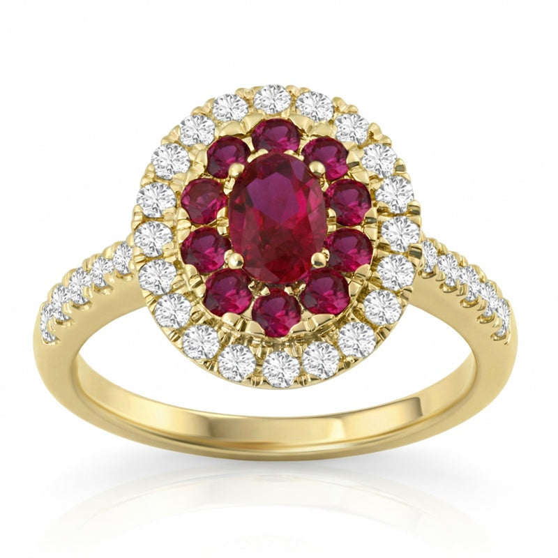 R-44661-RU-Y    Diamond & Ruby Cluster Ring