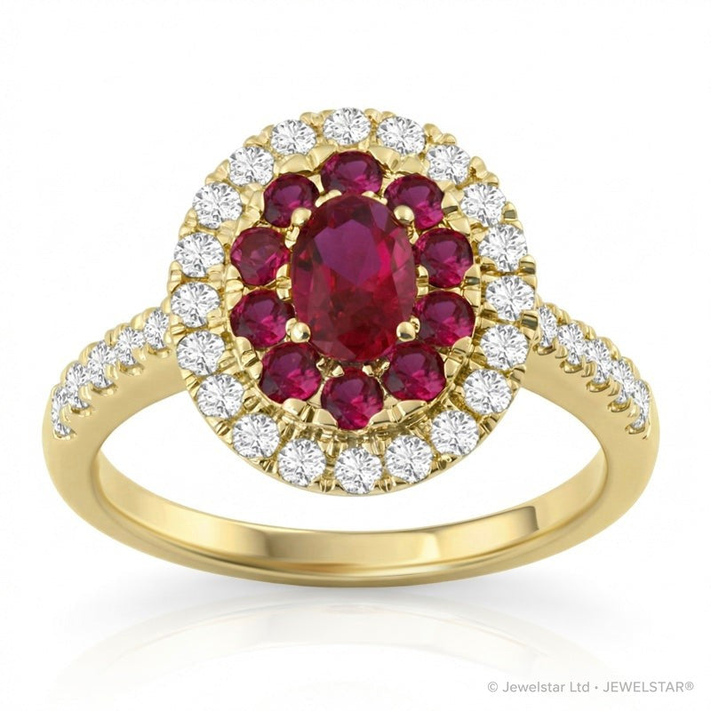 R-44661-RU-Y    Diamond & Ruby Cluster Ring